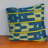Housse de coussin en tissu baoulé bleu