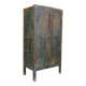 Indian furniture Blue patinated carved wardrobe with 2 doors and 1 shelf, unique piece