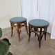 Pair of Vintage Bentwood Stools / Thonet Style / Upholstered Seat in Blue