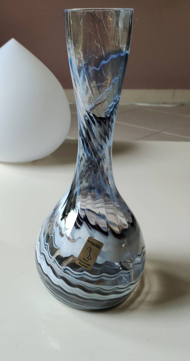 Dorotheenhütte designer vase. Blown glass with smoke swirls/volutes.