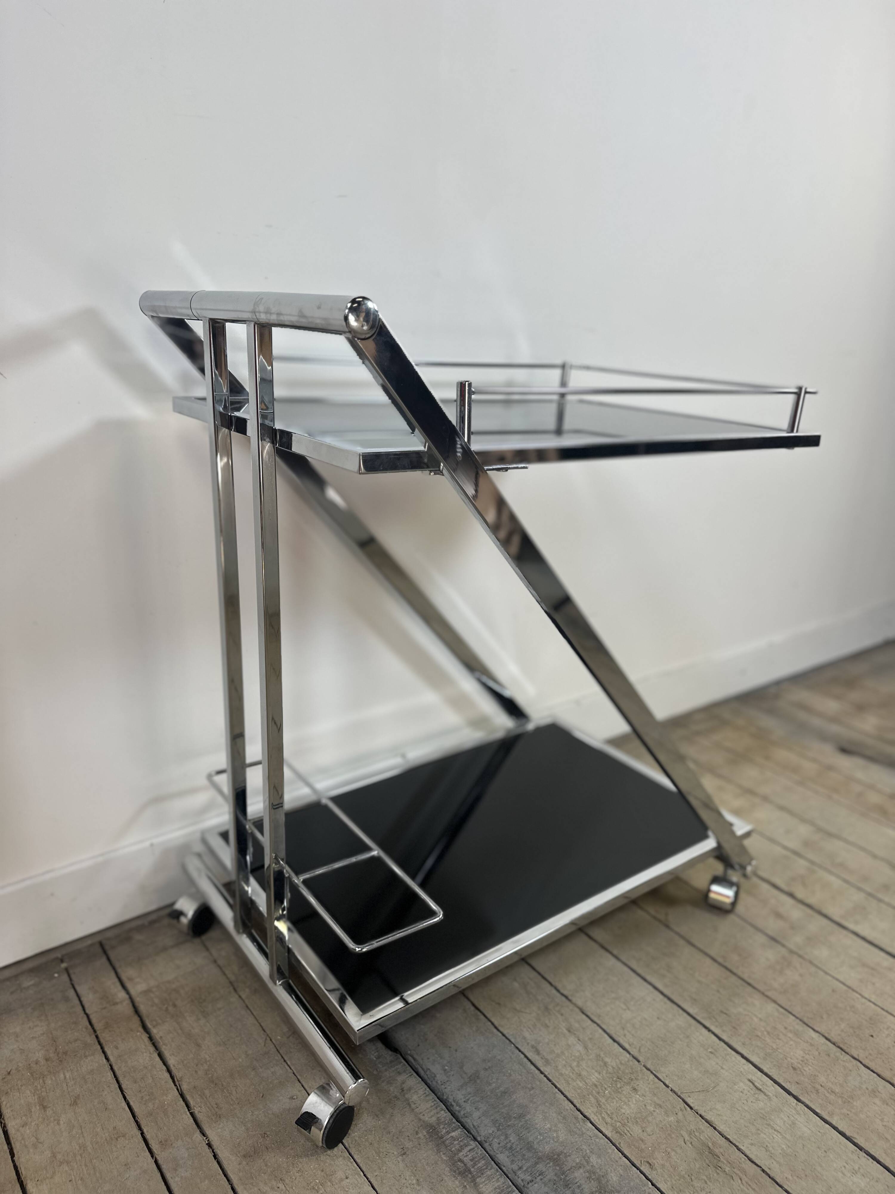 Vintage "Z-Line" Chrome and Smoked Glass Side Table 2000s