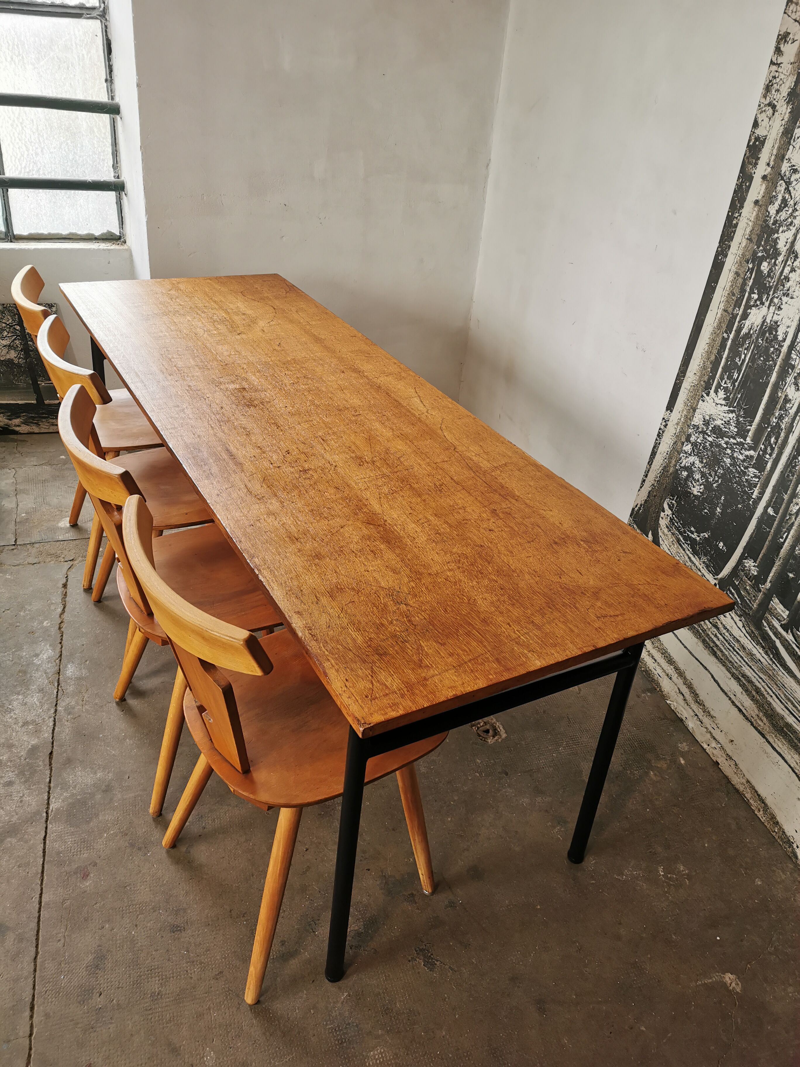 Refectory table Mullca metal and wood 1960