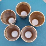 Set of 5 cups / glasses in enamelled sandstone, artisanal, signed CSR