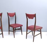 Set of Four Vintage Ebonized Beech and Crimson Skai Dining Chairs, Italy