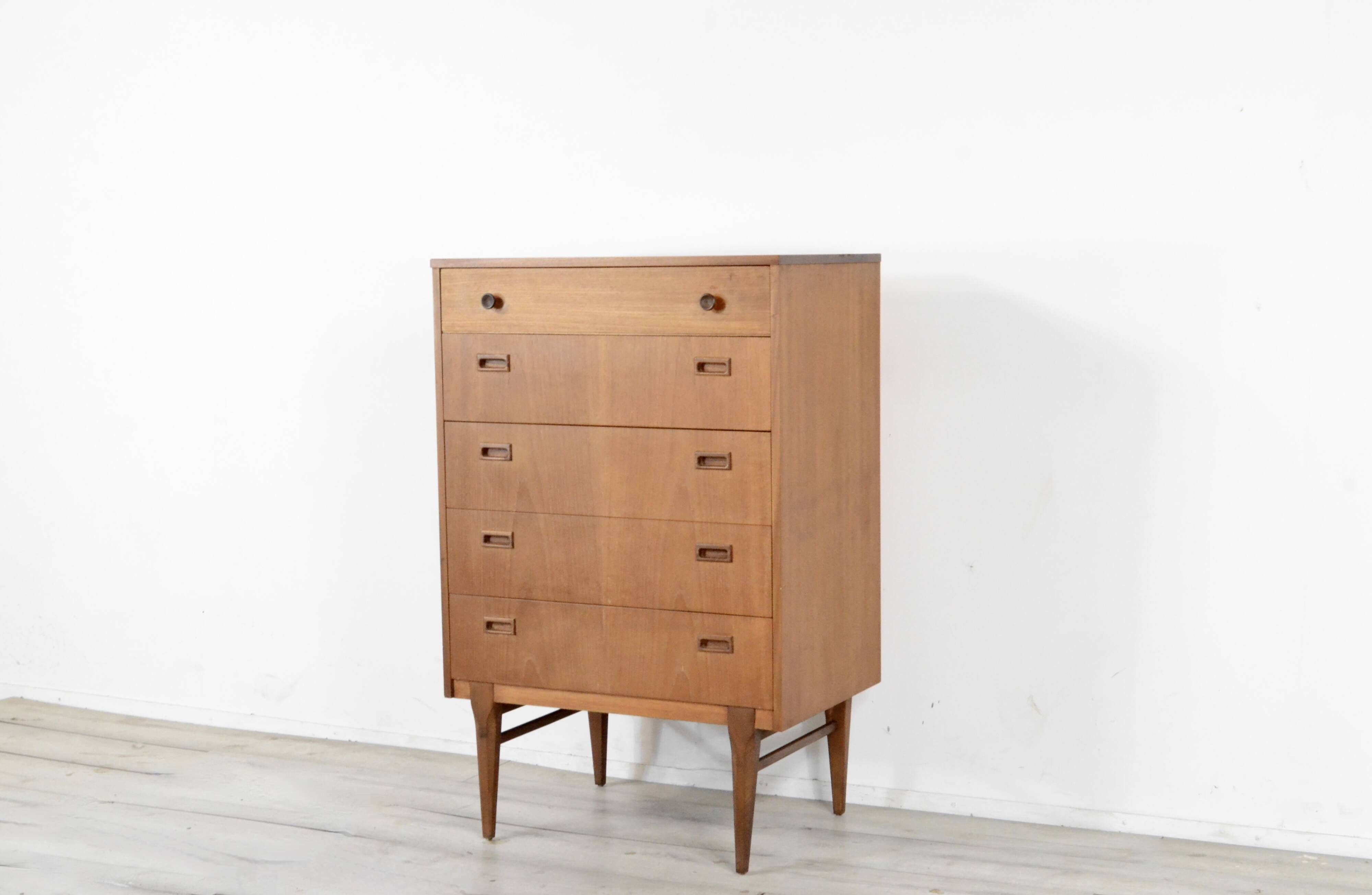 Midcentury Chest of Drawers / Tall Boy in Teak by Nathan. Vintage Modern /