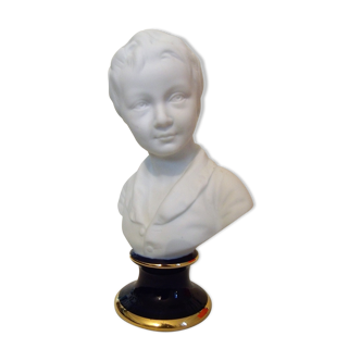 Bust of a young boy in Ternet signed Limoges porcelain biscuit