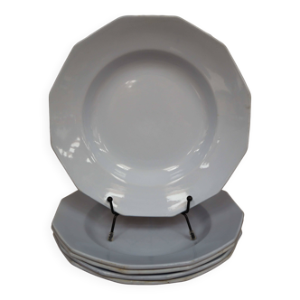 5 assiettes creuses octogonales en faïence Moulin des loups couleur Bleu pâle
