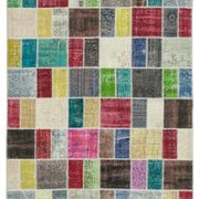 Handwoven oriental overdyed 177 cm x 229 cm multicolor patchwork carpet