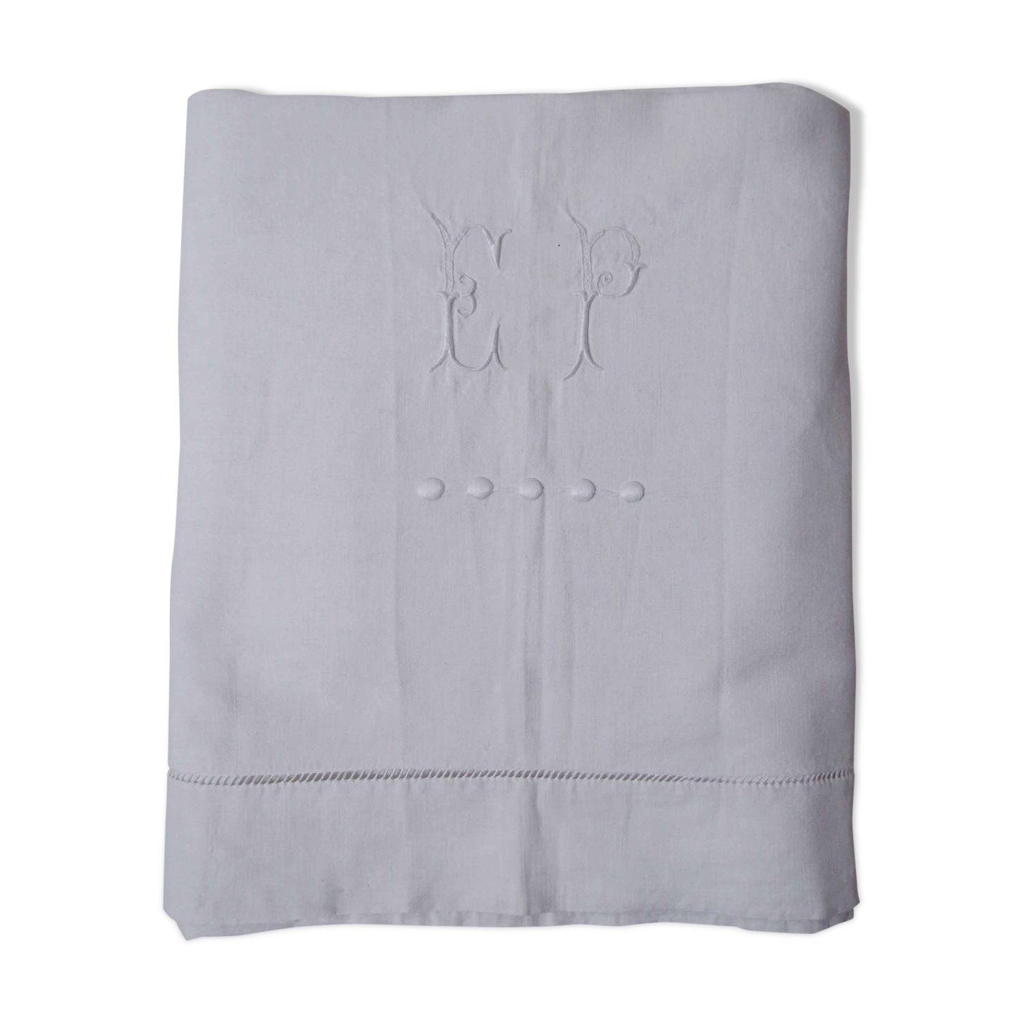 Ancien drap blanc monogrammé E.P coton brodé
