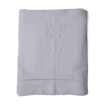 Old white sheet monogrammed E.P embroidered cotton