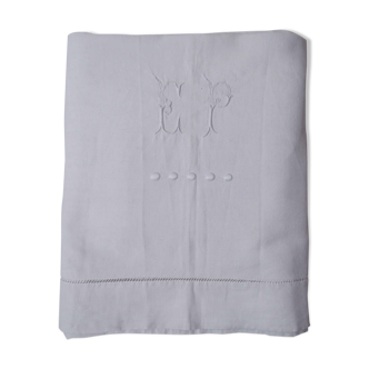 Ancien drap blanc monogrammé E.P coton brodé