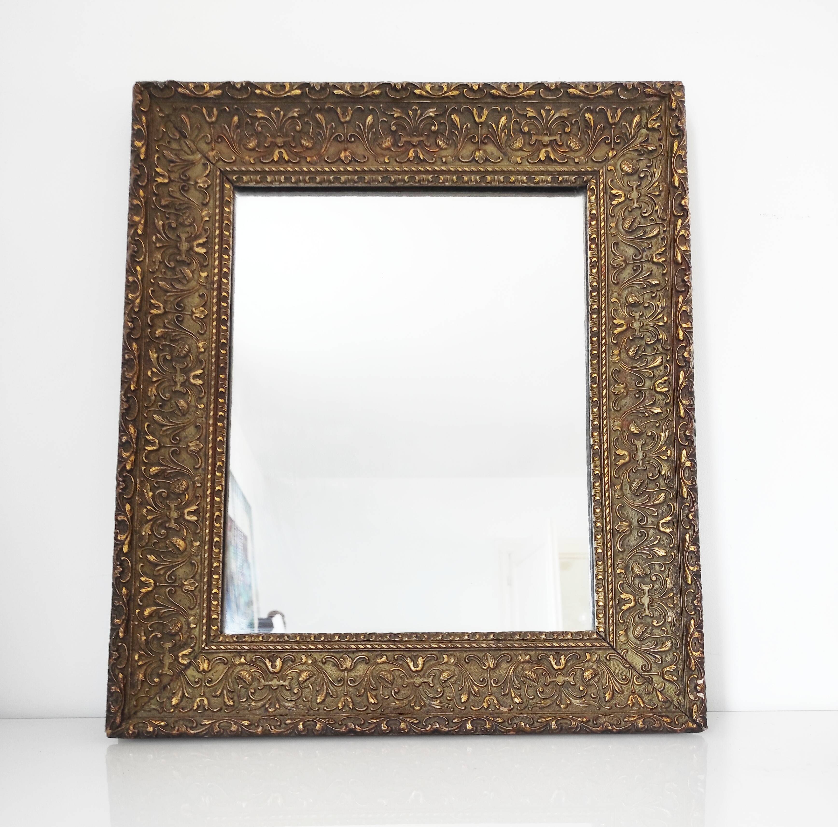 Wooden mirror, edge with embossed flowers 48 x 41 cm
