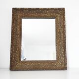 Wooden mirror, edge with embossed flowers 48 x 41 cm