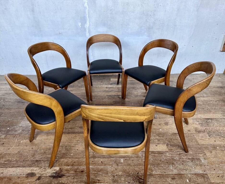 Set of 6 Baumann Gondola bistro chairs in curved wood