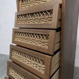 Oak and rattan compass leg chiffonier from the 50s-60s