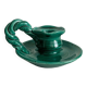Vintage green ceramic candle holder with twisted handle