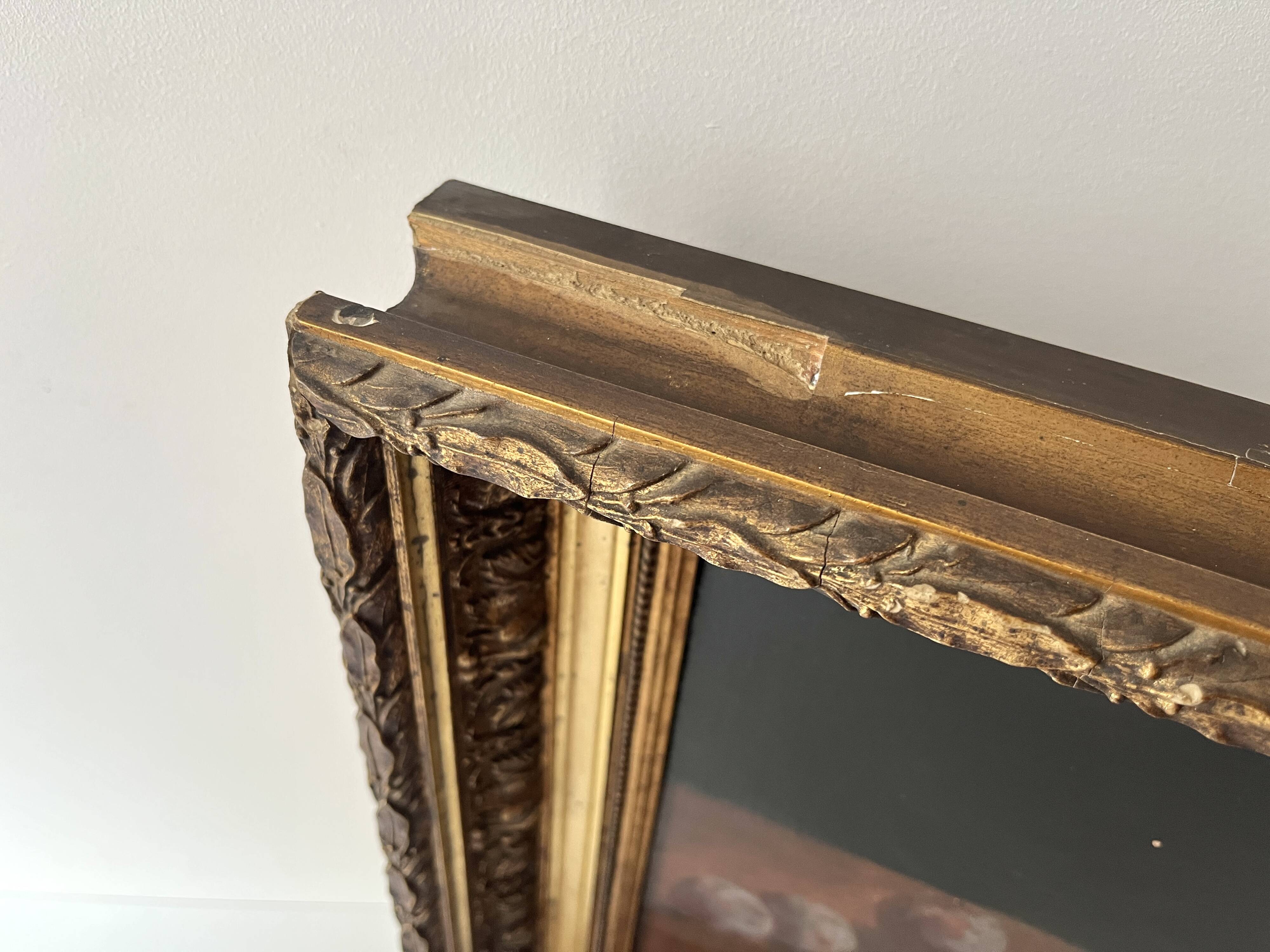 Oil on canvas of a still life with pears 1911, antique framed painting