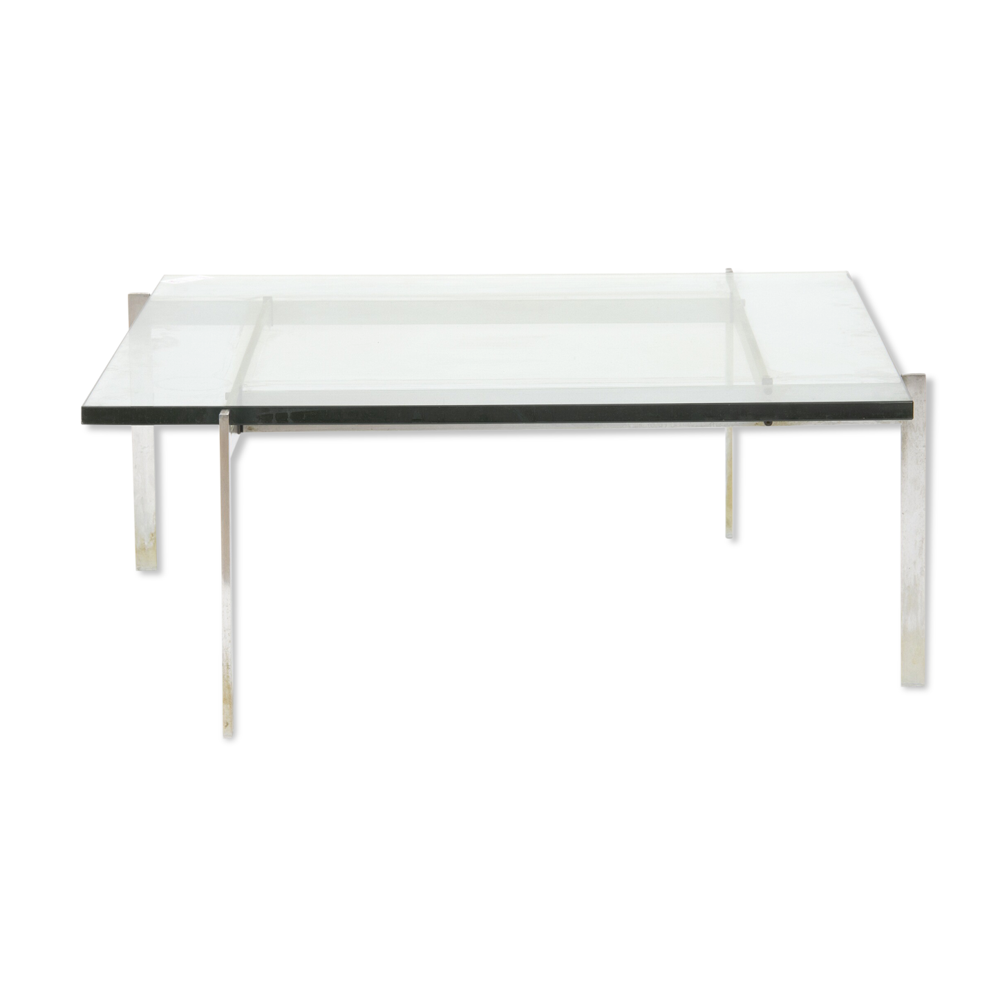Square coffee table with steel frame by Poul Kjærholm