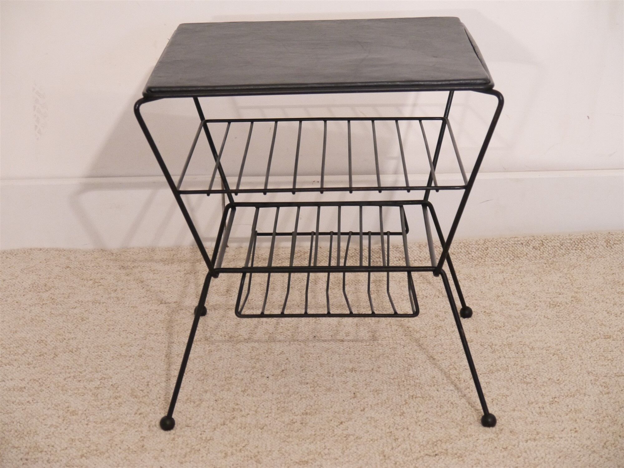 Vintage pedestal table in leather and metal 1960