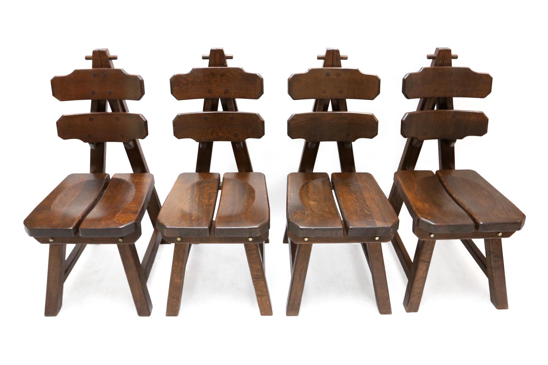 Set of 4 chairs brutalist spotted oak 1935