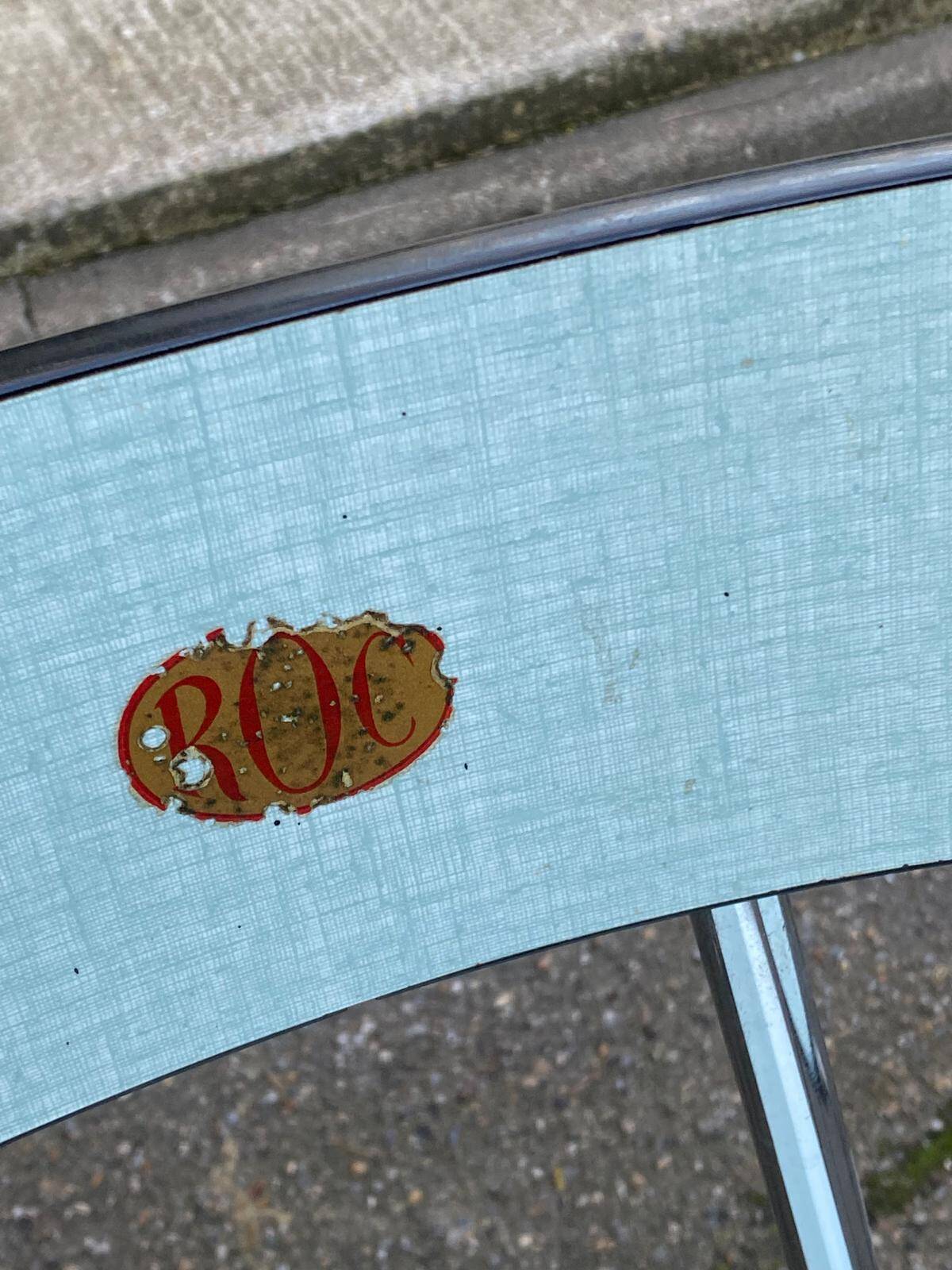 2 blue 1980s Roc La Samaritaine Formica chairs