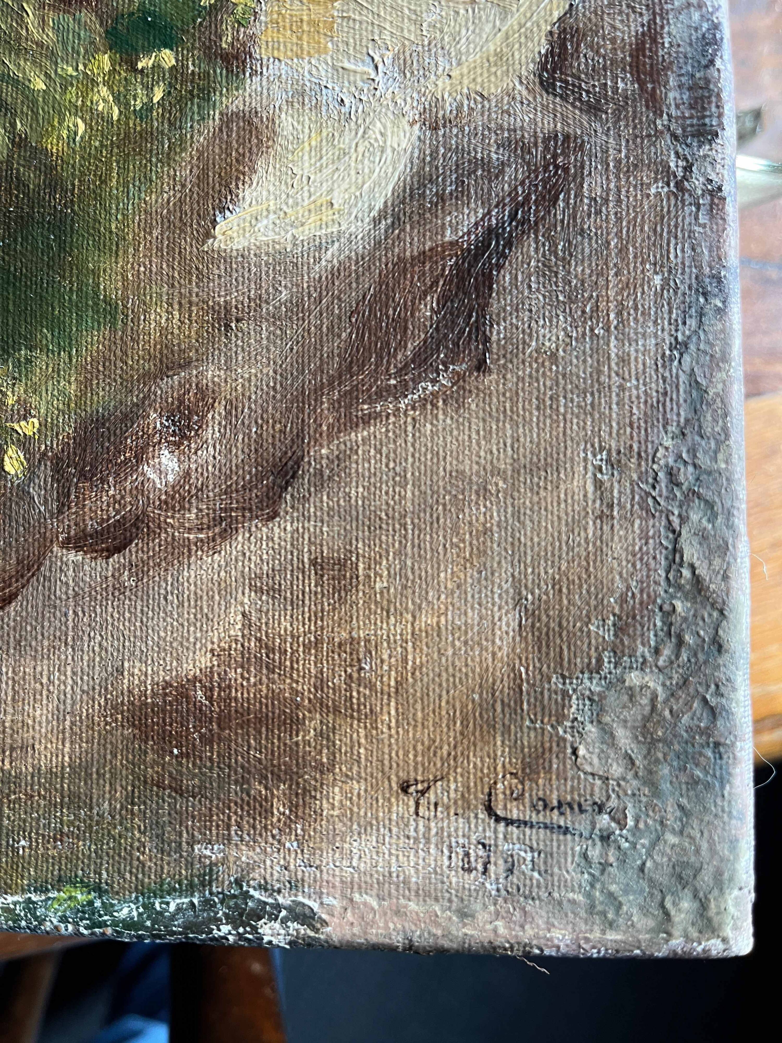 Tableau HST fin XIX° Italie ? Paysage à la rivière signé pour restauration