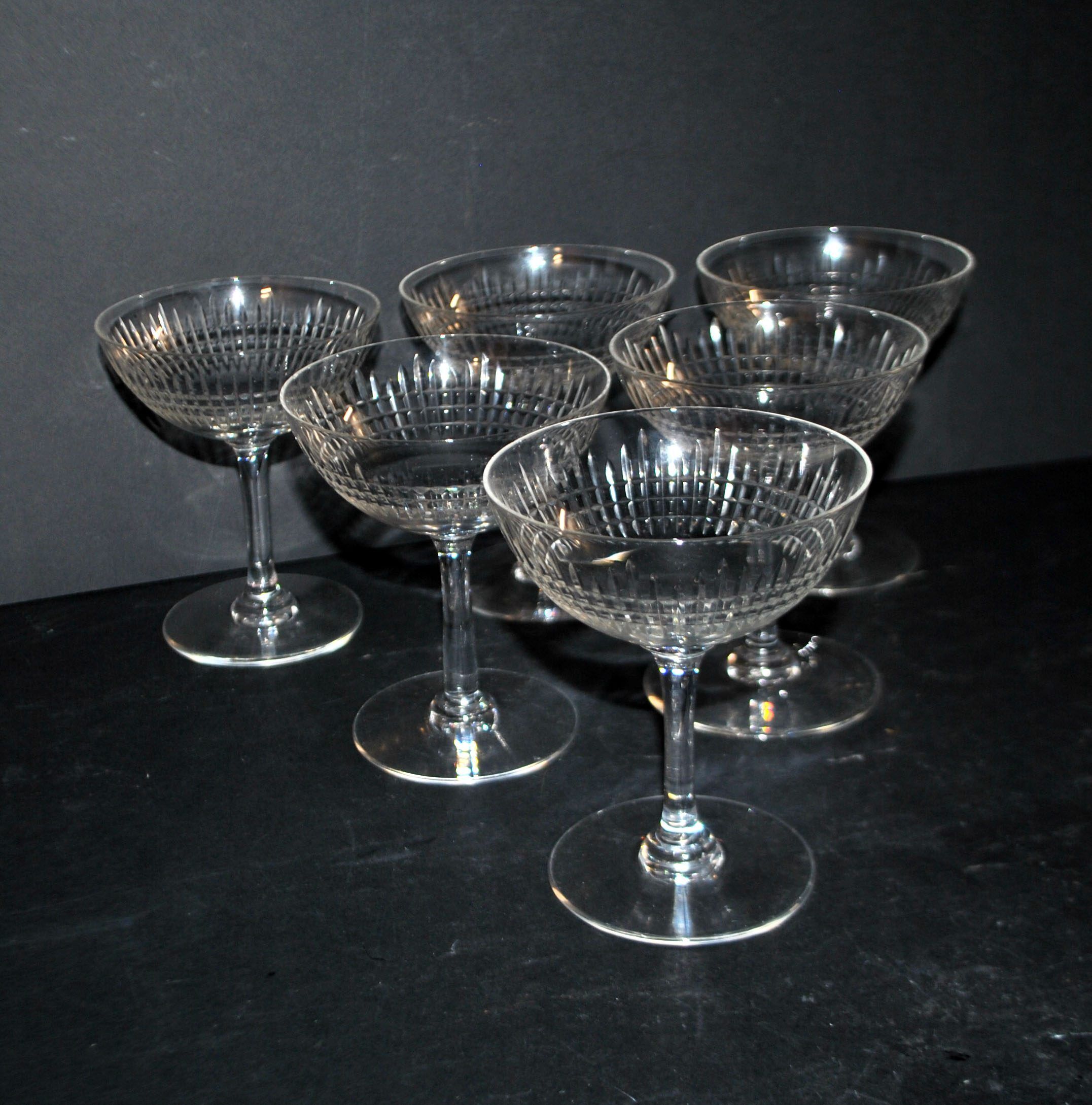 Baccarat set of 6 champagne glasses Nancy in cut crystal organ pipe design 11.5 cm