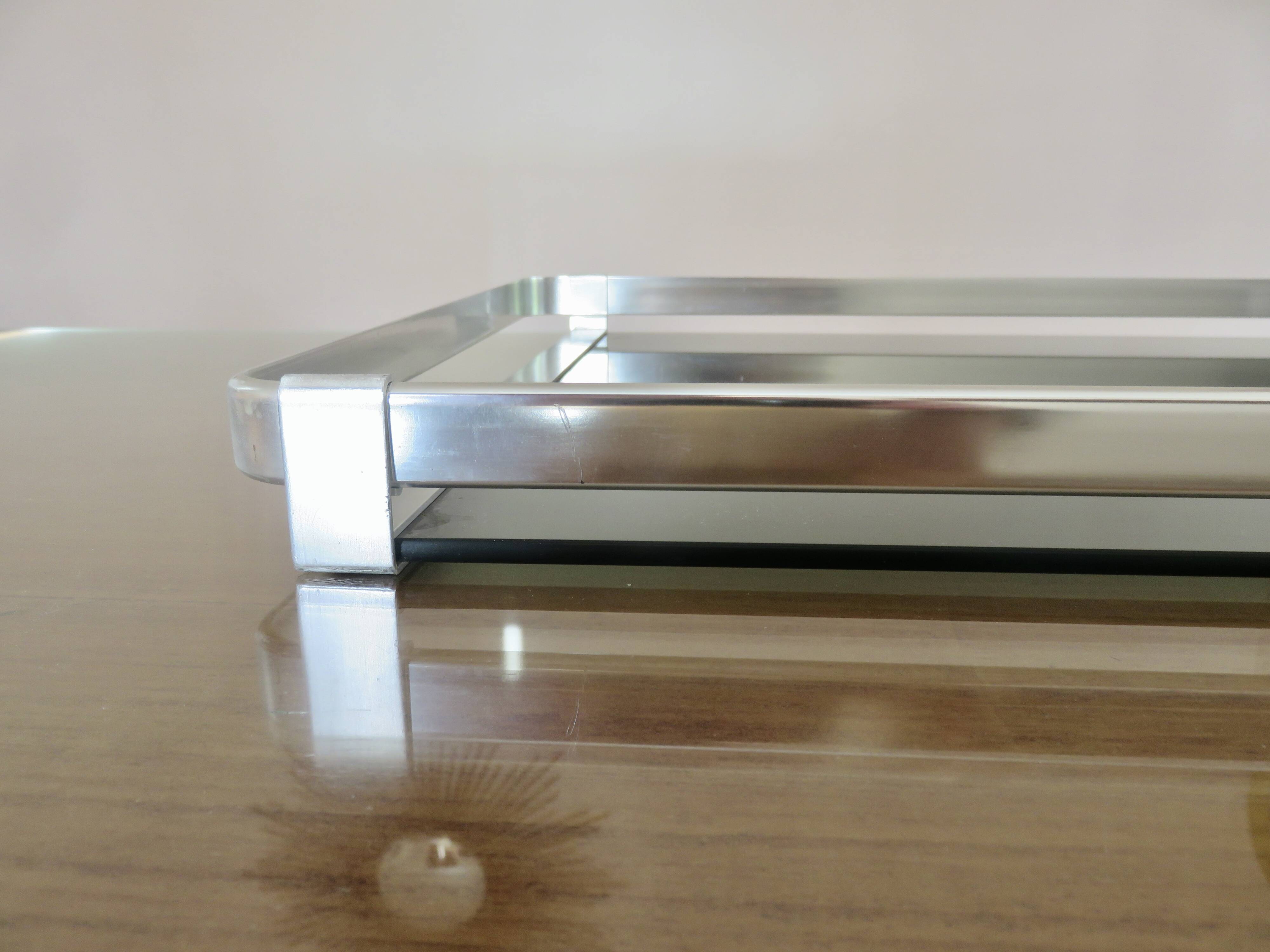 Very large tray, MB Italy for Roche Bobois, aluminum and smoked glass, 70