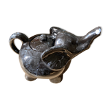 Elephant teapot in black marbled ceramic vintage white