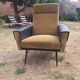 Fauteuil vintage années 70 moutarde et skaï noir