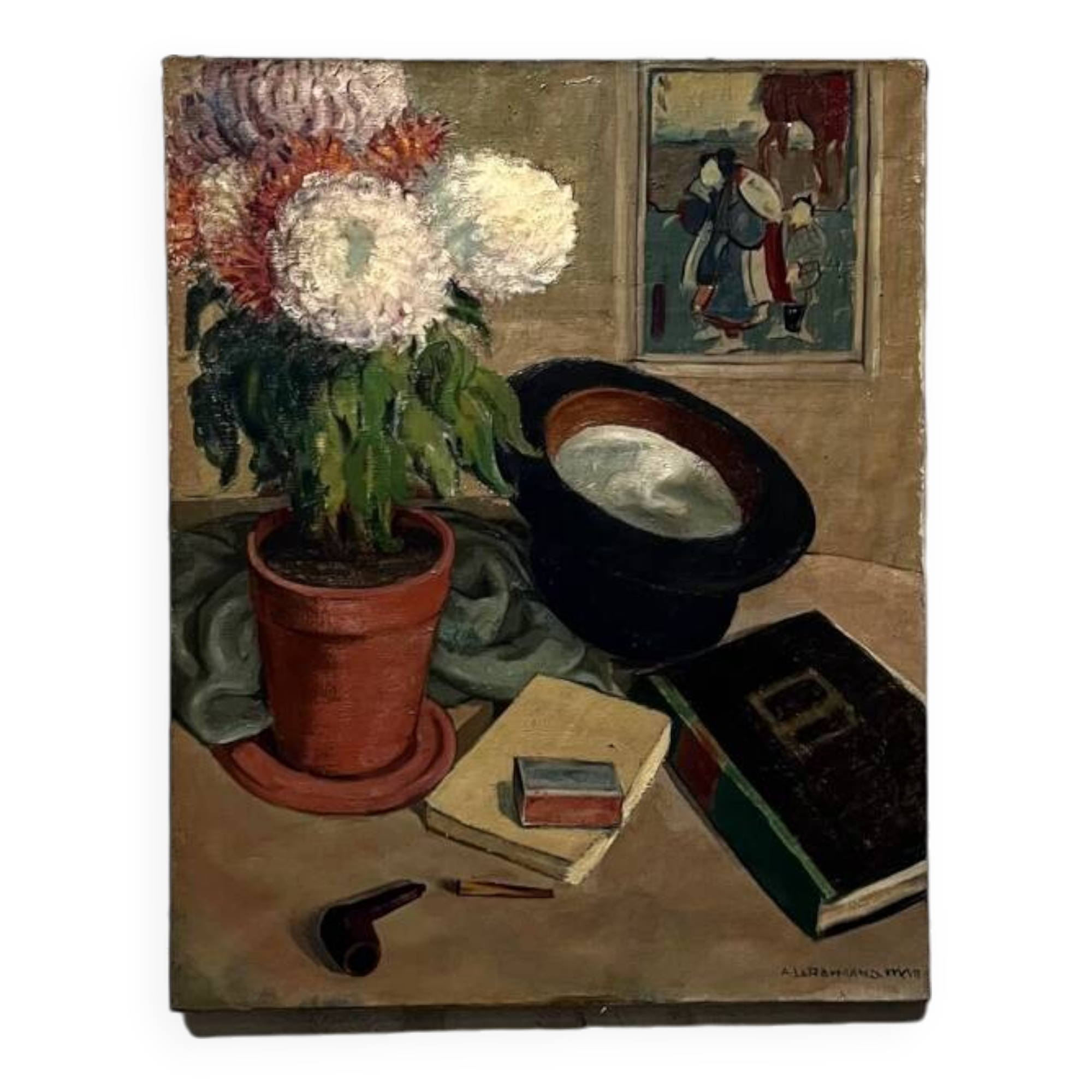 Vintage oil painting on canvas "still life with Japanese print"