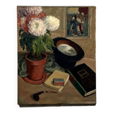 Vintage oil painting on canvas "still life with Japanese print"