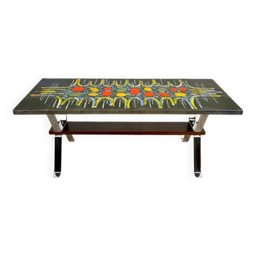 Designer coffee table in ceramic and chrome from the 70s