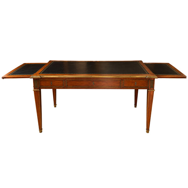 Grande Bureau Plat de centre Parisien À Tirettes, Style Louis XVI