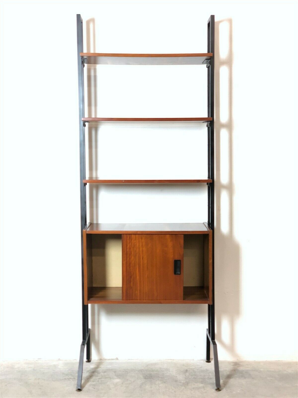 Modular storage cabinet and teak bookcase. Italy, 60s