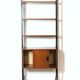 Modular storage cabinet and teak bookcase. Italy, 60s