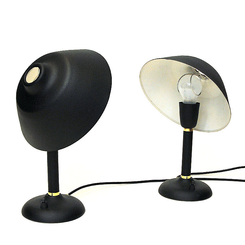 Black and classic Swedish pair of metal table lamps 1950s