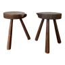 Pair of brutalist stool in solid oak 60s