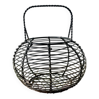 Vintage black metal egg basket