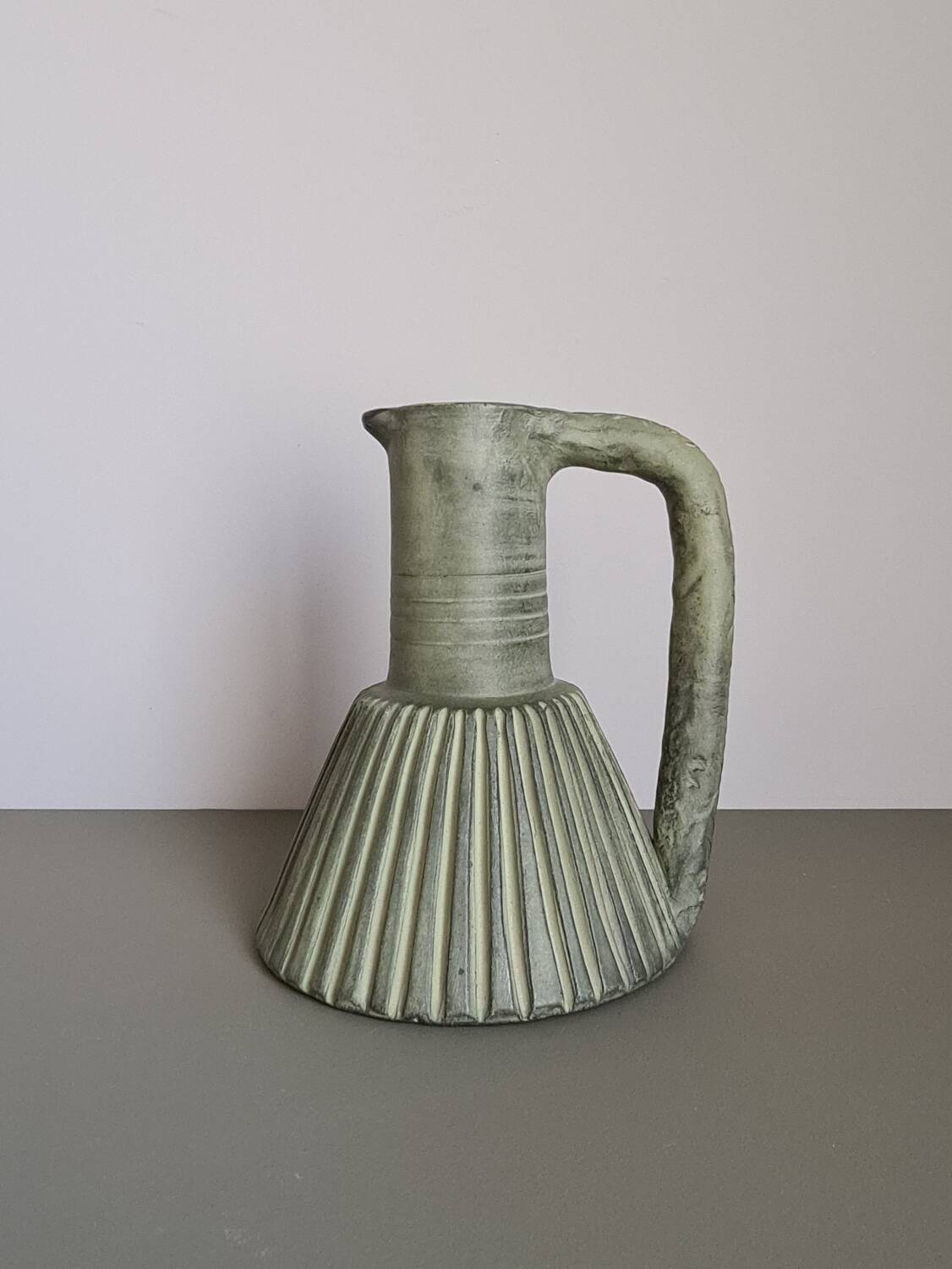Vintage green ceramic pitcher, decorative jug from the 1960s