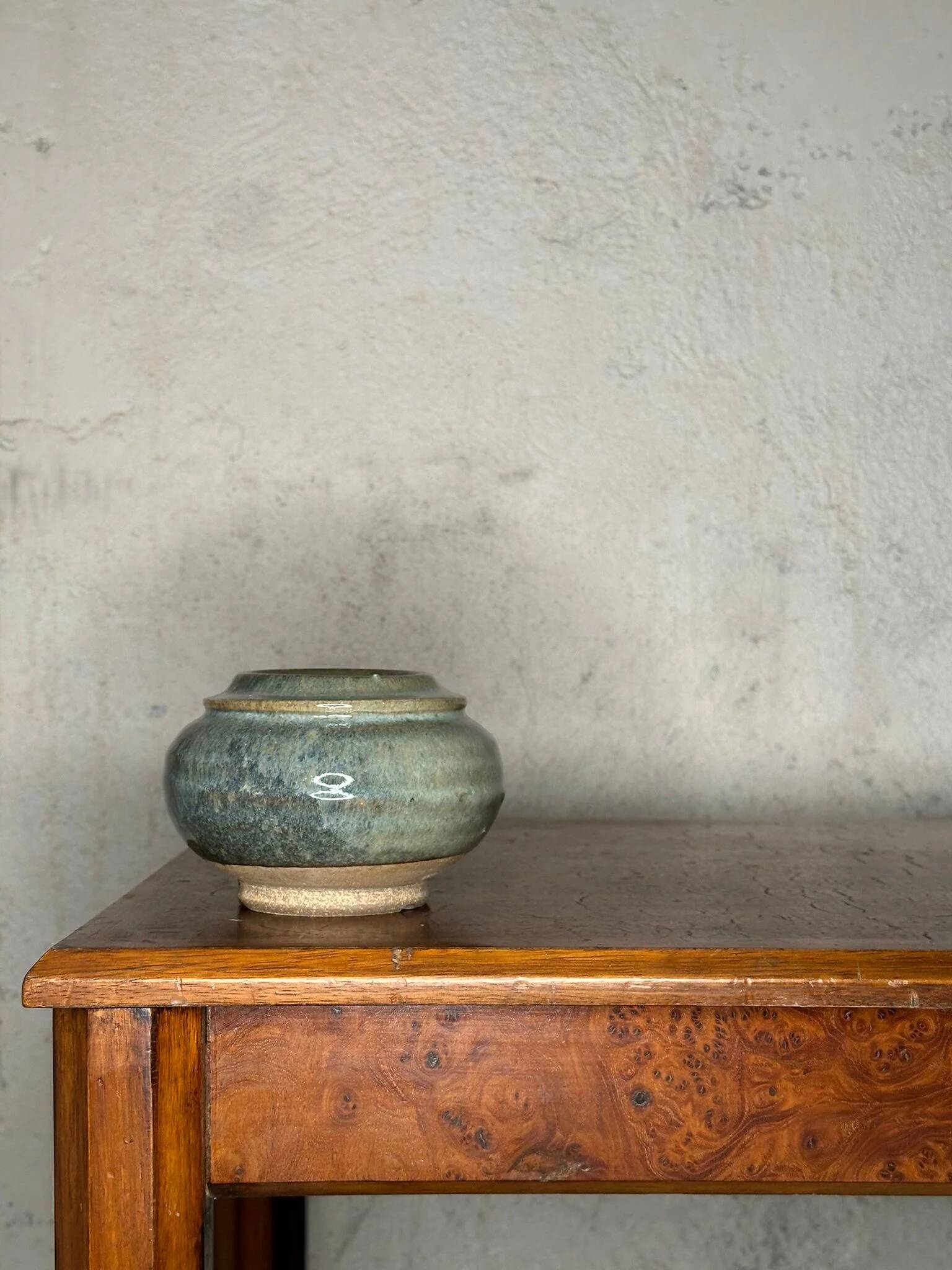 Blue glazed stoneware pot