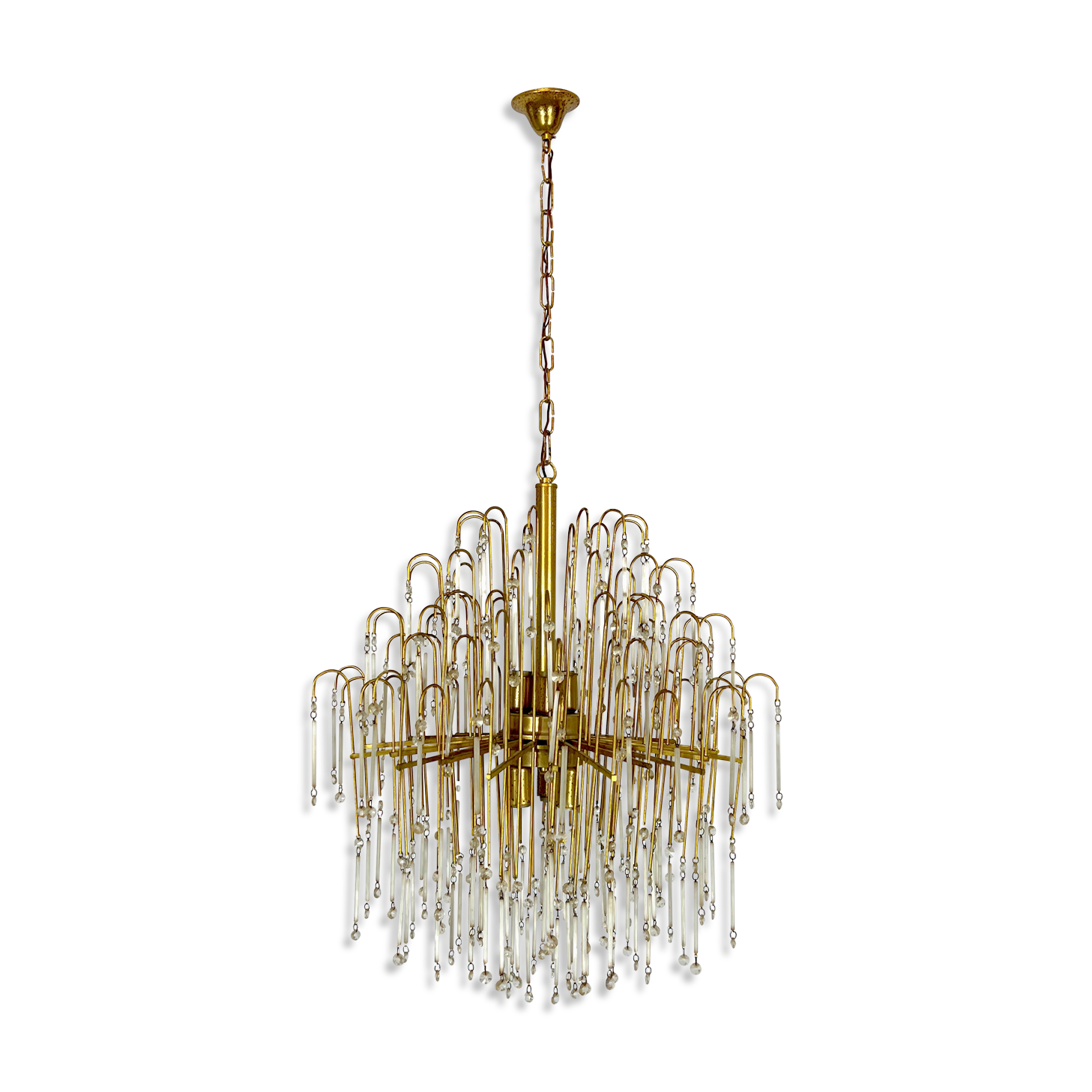 Mid-century, Italian brass and glass chandelier from 70s