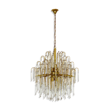 Lustre italien en laiton et verre des années 70