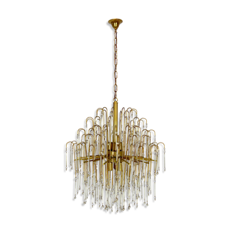 Mid-century, Italian brass and glass chandelier from 70s