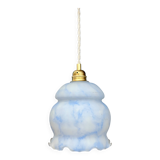 Vintage globe pendant light in white and blue opaline