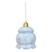 Suspension globe vintage en opaline blanche et bleue