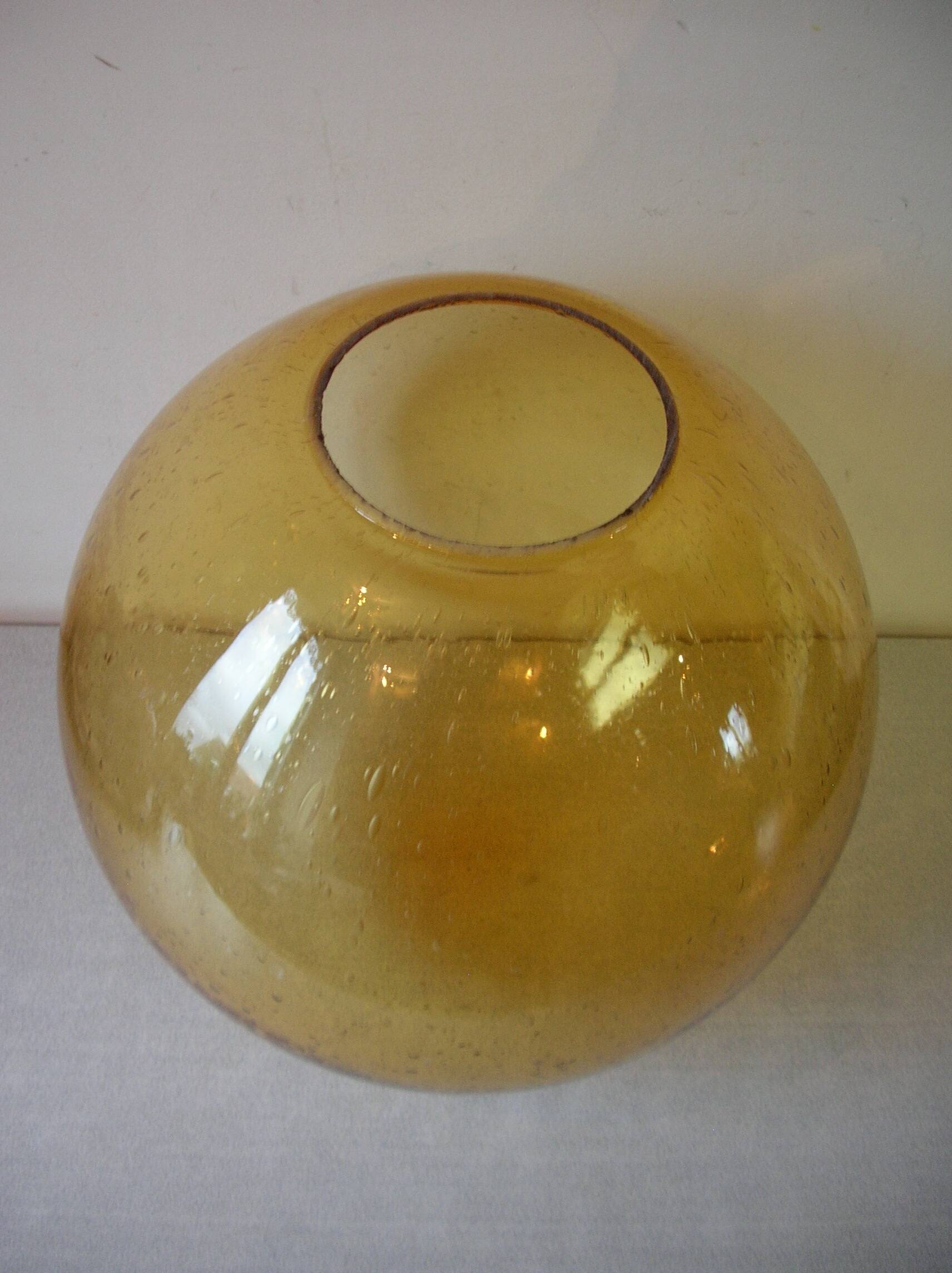 Old large lampshade globe ball sphere amber glass bubbles chandelier lighting fixture