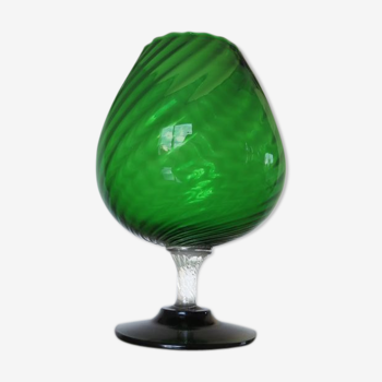 Vase Italy en verre vert texturé années 60 70