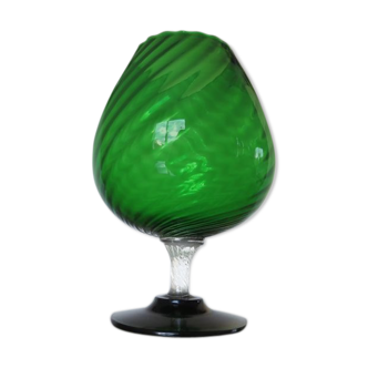 Vase Italy en verre vert texturé années 60 70