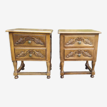 Two solid oak bedside tables